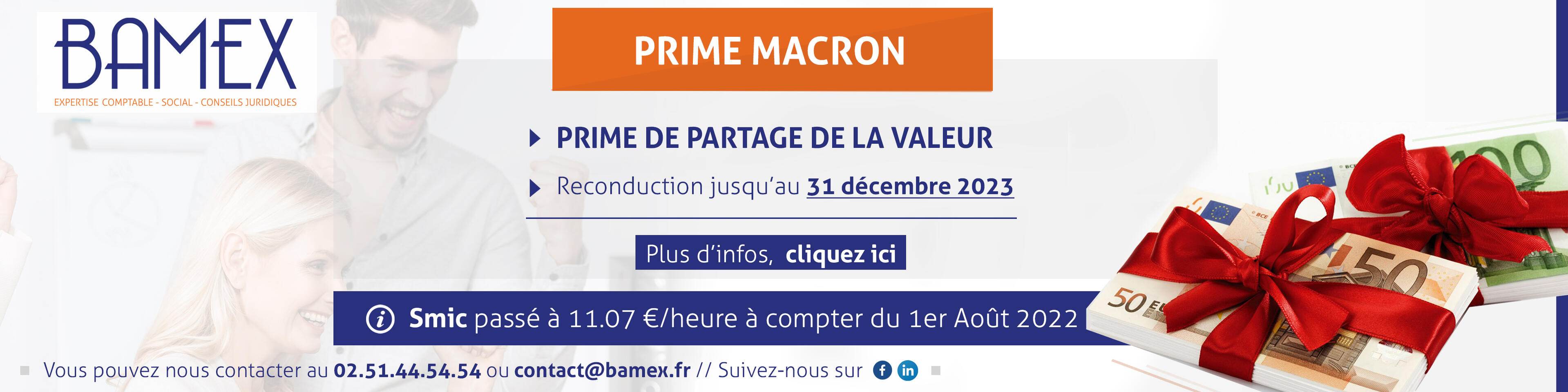 L'équipe BAMEX expertise comptable La Roche-Sur-Yon / Tours / Nantes : Prime Macron